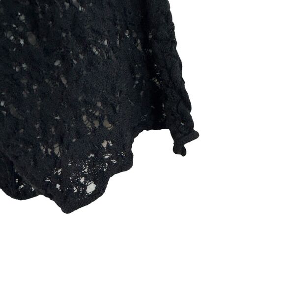 Eileen Fisher Small Wool Cardigan Sweater Crop Black Sheer Crochet Lace Womens - Picture 7 of 12